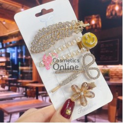 Clema pentru par metalica AGF013PP - Auriu cu Perle si Strasuri, Set 4 bucati